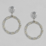 Silver-Toned Circular Drop Earrings